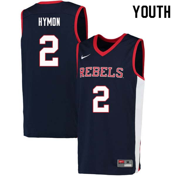 Youth #2 Marcanvis Hymon Ole Miss Rebels College Basketball Jerseys Sale-Navy